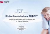 Certyfikat systemu koron i mostw penoceramicznych LAVA dla Kliniki Stomatologicznej ANIDENT.